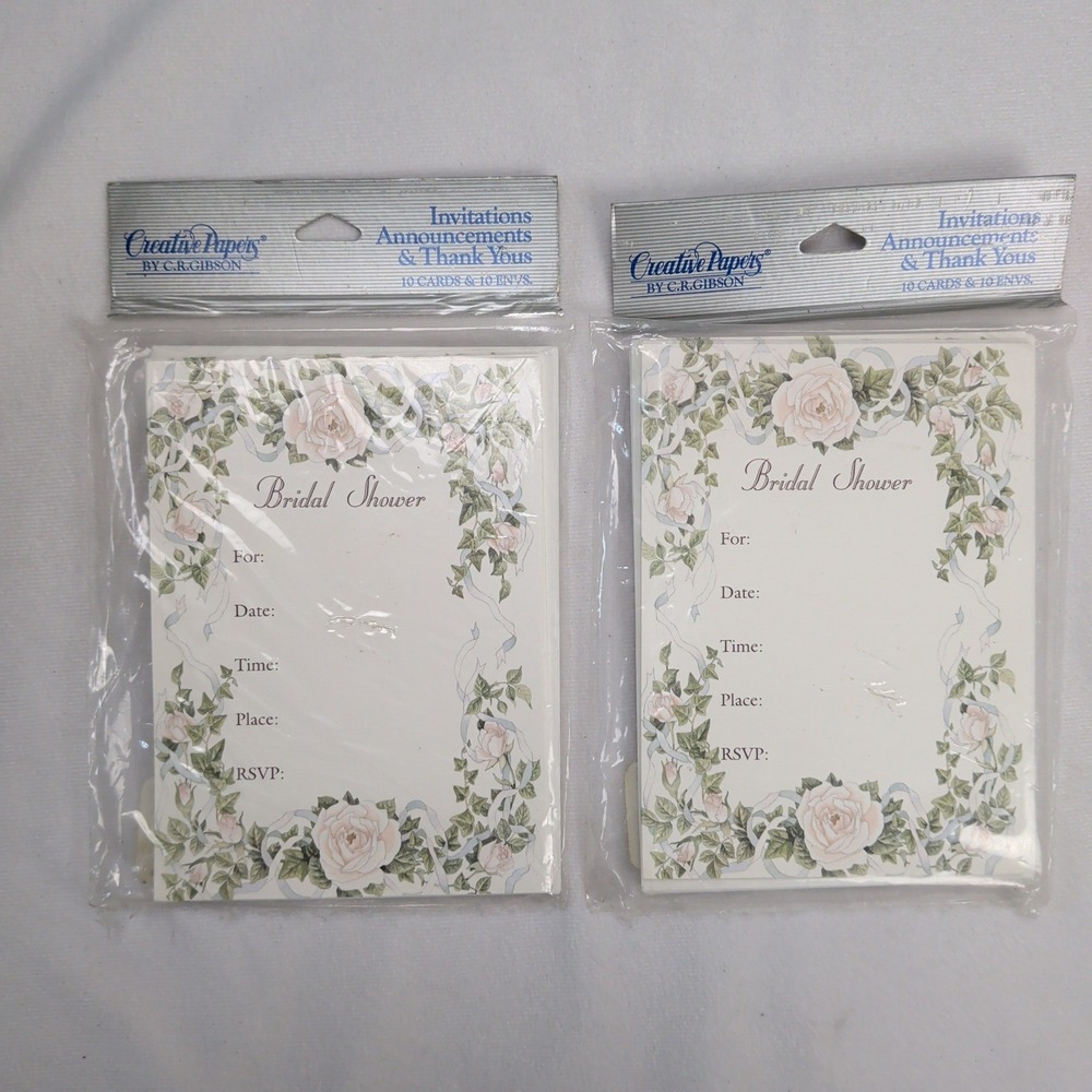 Vintage 90s Bridal Shower Invitations Pink Rose Floral 20 Count
